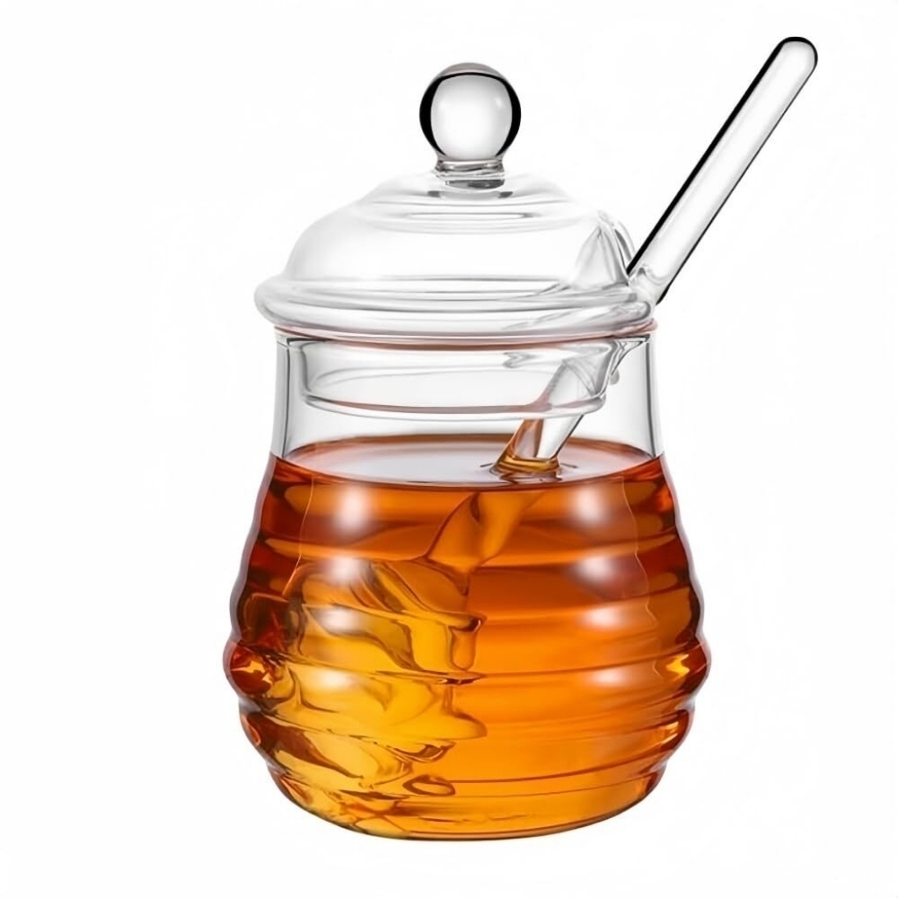 Clear Glass Honey Jar with Dipper New